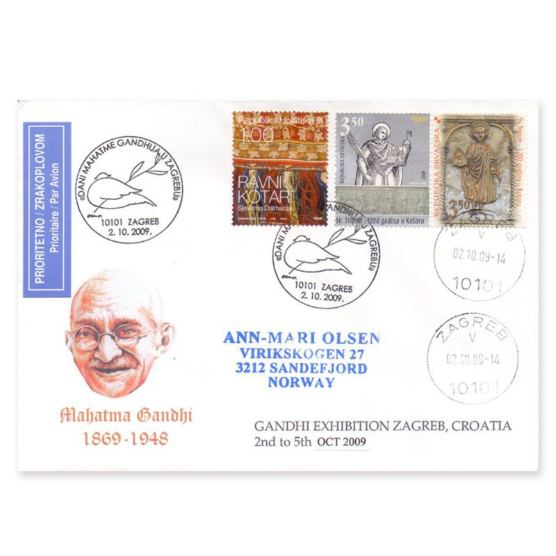 2009  Croatia Gandhi Exhibition Zagreb Special Cancellation on Postally used Cover