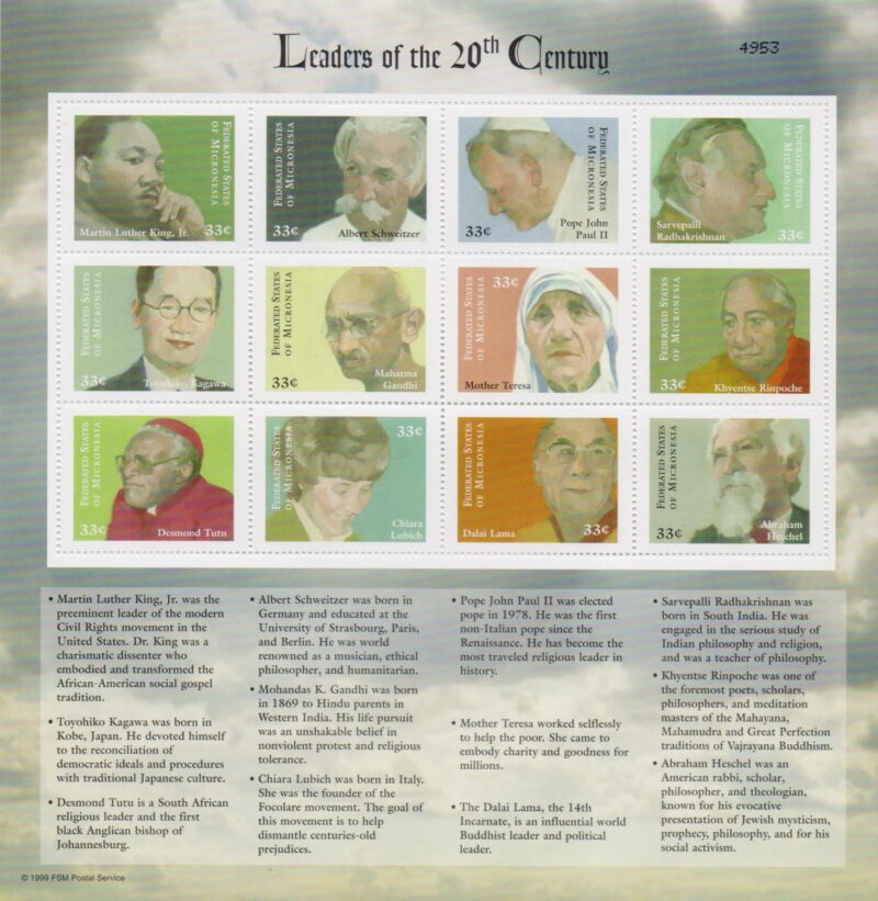 2000  Micronesia Gandhi Leaders of the 20th Century Sheetlet