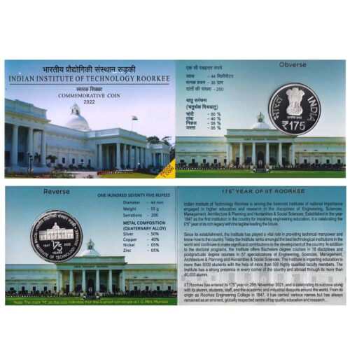 2023 175th Year of IIT Roorkee Proof coin set 1Pcs (Rs.175) Folder Packing