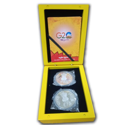 2023 G20 India 2023 One Earth One Family One Future Proof Coin Set 2pcs (Rs.100,Rs.75) MDF Box