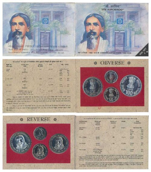 1998 Sri Aurobindo-All Life is Yoga 4pcs Proof Coin Set in Original Packaging with Outer Box