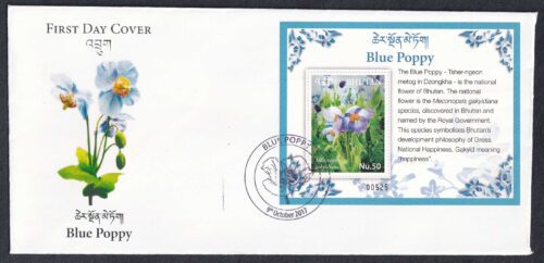 2017 Bhutan Blue Poppy Miniature Sheet on FDC