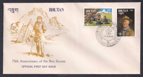 1982 Bhutan 75th Anniversary of The Boy Scouts 4v Stamp on 2 FDCs