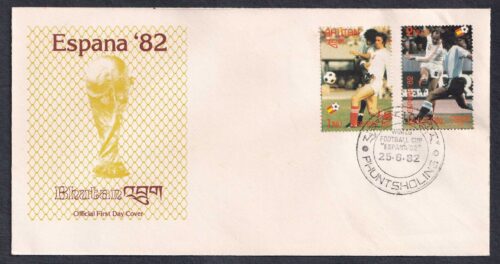 1982 Bhutan Espana '82 4v Stamp on 2 FDCs