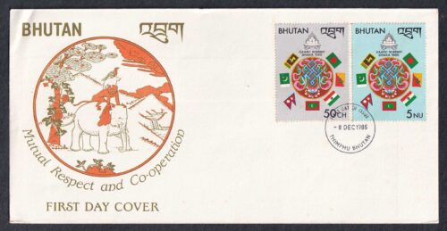 1985 Bhutan SAARC Summit (Mutual Respect and Co-operation) Dhaka 2v Stamp on FDC