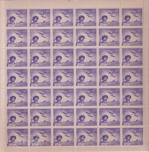 1966 Valour Of Indian Armed Forces in 1965 War (Soldier Ajeet Jet Fighter & INS Mysore) Mint Sheet of 42 Stamps