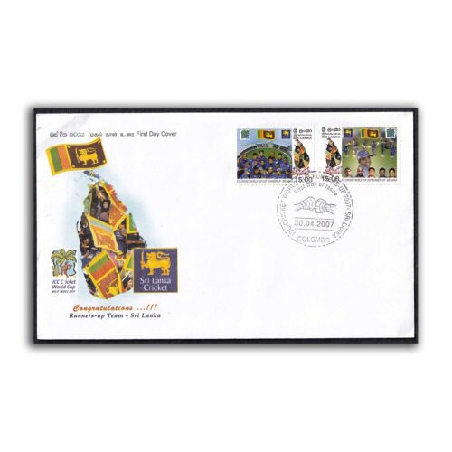 2007 Sri Lanka ICC Cricket World Cup Runners-Up 2v Stamp on FDC