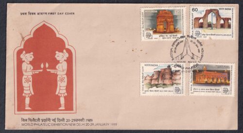 1987 India -89 International Stamp Exhibition (Iron Pillar, India Gate, Dewan-e-Khas in Red Fort & Old fort) 4v Stamp on FDC