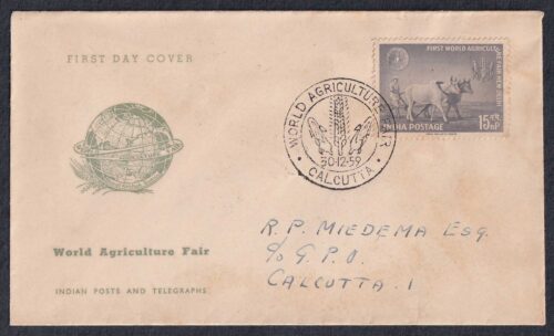 1959 World First Agriculture Fair, New Delhi (Farmer Ploughing With Bullocks ) 1v Stamp on FDC Postally Used