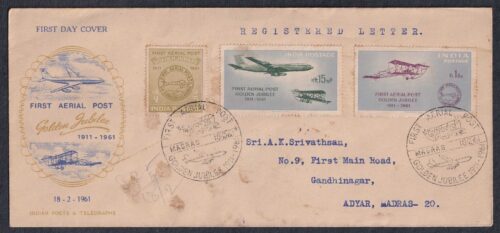 1961 50th Anniversary of First Official Airmail Flight, Allahabad to Naini 3v Stamp on FDC Postally Used