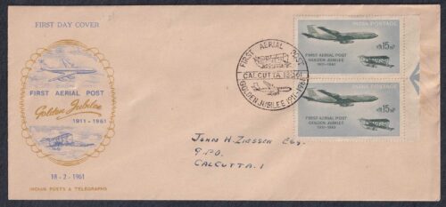 1961 50th Anniversary of First Official Airmail Flight, Allahabad to Naini (Air India Boeing 707 Air Liner and Bi-Plane) 1v Stamp on FDC Postally Used Type I