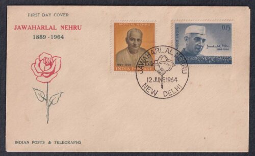 1964 Jawaharlal Nehru Mourning Issue 1v Stamp in Combination with Motilal Nehru 1v Stamp on FDC