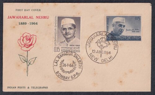 1964 Jawaharlal Nehru Mourning Issue 1v Stamp in Combination with 1966 Lal Bahadur Shastri 1v Stamp on FDC