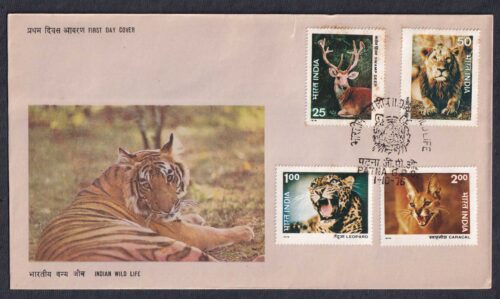 1976 Indian Wild Life (Swamp Deer, Indian Lion, Leopard & Caracal) 4v Stamp on FDC