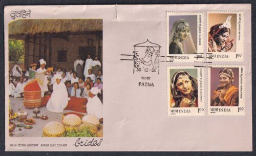 1980 Brides in Traditional Indian Costumes (Tamilnadu, Rajastan, Kashmir & Bengal) 4v Stamp on FDC