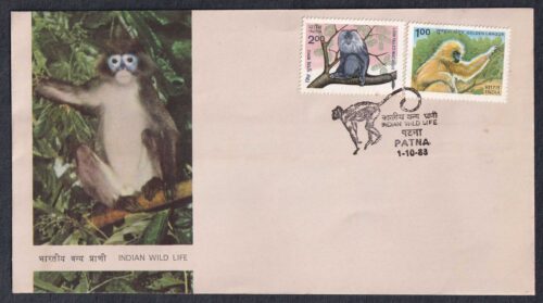 1983 Indian Wildlife - Endangered Primates ( Golden Langur & Lion-tailed Macaquer) 2v Stamp on FDC