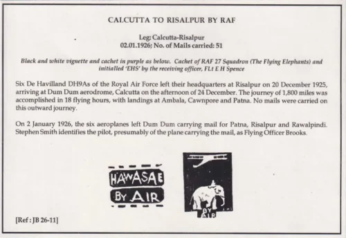 1926 Calcutta to Risalpur Airmail Postcard with RAF Demonstration Flight Vignette and Hawasae By Air Handstamp (JB 26-11) (Leg: Calcutta - Risalpur) - Image 2