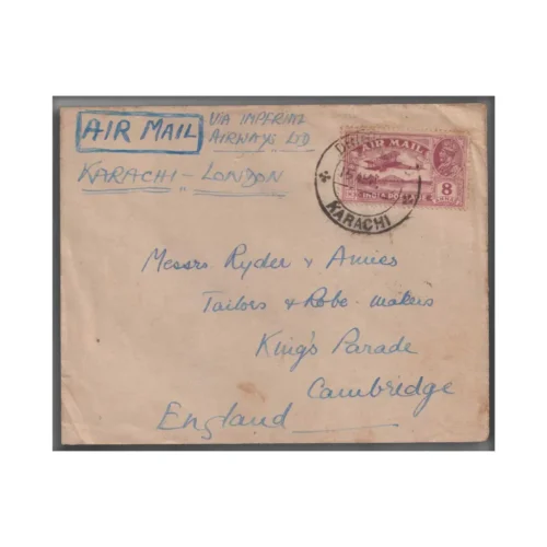 1930 Imperial Airways Karachi - London Airmail Cover to Cambridge (SG224)