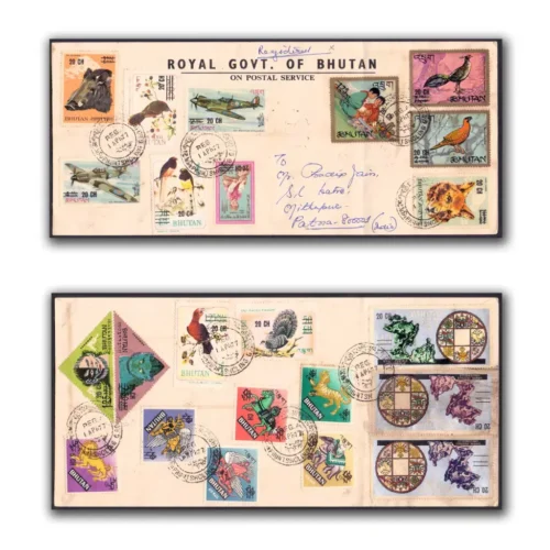 1977 Bhutan 1970 Surcharged Overprint 23v (Full Set) Commercially Used on Registered Cover