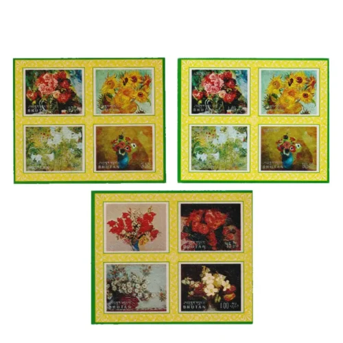 1970 Painting of Flowers (Litho & Embossed) 3 Different Miniature Sheet