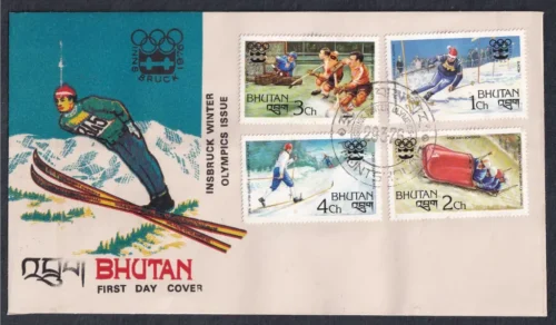 1976 Bhutan Insbruck Winter Olympics 4v Stamp on FDC