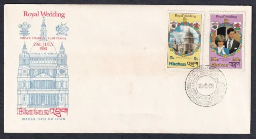 1981 Bhutan Royal Wedding of Prince Charles and Lady Diana 4v Stamp on 2 FDCs