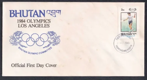 1984 Bhutan Olympics Los Angeles 1v Stamp on FDC (Imperf)