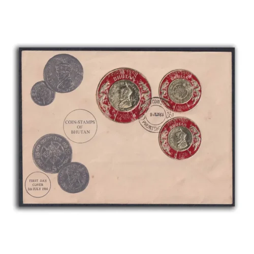 1966 Bhutan Coin Stamps Gold Foil 9v Stamp on 3 FDCs - Image 2