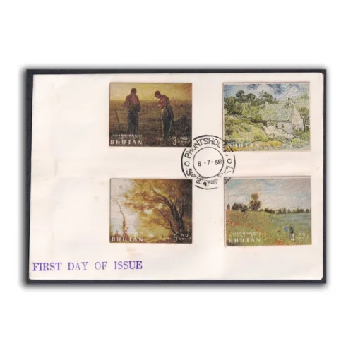 1968 Bhutan Litho And Embossed Painting 16v Stamp on 4 Covers with FDC Cancellation