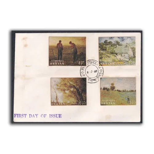 1968 Bhutan Litho And Embossed Painting 16v Stamp on 4 Covers with FDC Cancellation - Image 2