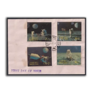 1969 Bhutan 3D The Manned Apollo-XI Moon Landing 4v Stamp on Cover with FDC Cancellation (Type 2)