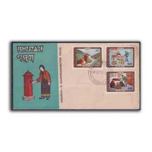 1973 Bhutan Indipex-73 Bhutanese Mail Service 8v Stamp on 3 FDCs