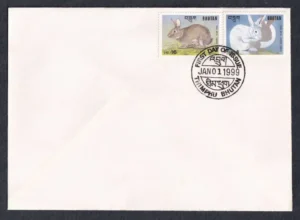 1999 Bhutan Lunar Rabbit Year 2v Stamp on Cover with FDC Cancellation
