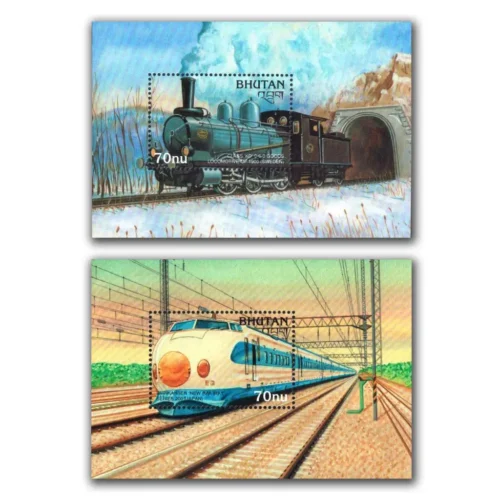 1996 Bhutan Trains 2 diff. Miniature Sheet