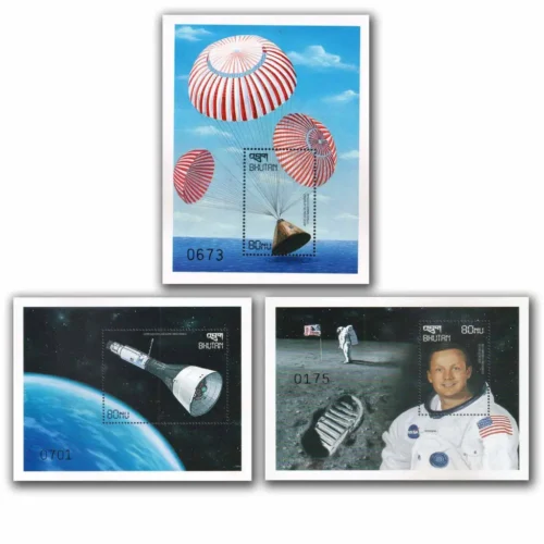 1999 Bhutan Space 3 diff. Miniature Sheet