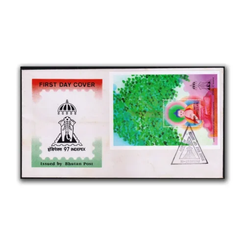 1997 Bhutan Indipex 97 Lord Buddha Miniature Sheet on FDC