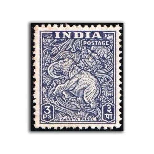 1949 Ajanta Caves 3p (wmk. Multi Star) Definitive Stamp