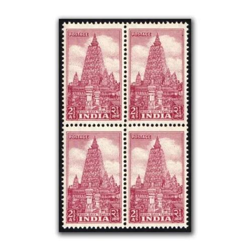 1951 Mahabodhi Temple 2.5a (wmk. Multi Star) Definitive Stamp Block of 4