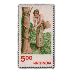 1980 Rubber Tapping 5r (6th Series) (wmk. Ashokan) Definitive Stamp