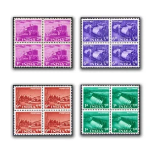 1955 5th Anniversary of Republic of India Five Year Plan 18v Definitive Stamp Block of 4