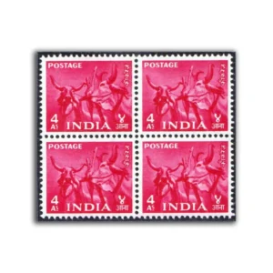 1955 Bullocks & Plough 4a (2nd Series) (wmk. Multi Star Sideways) Definitive Stamp Block of 4