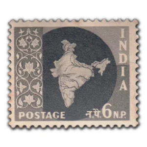 1957 Map of India 6np (3rd Series) (wmk. Multi Star Sideways) Definitive Stamp
