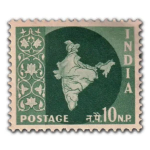 1957 Map of India 10np (3rd Series) (wmk. Multi Star Sideways) Definitive Stamp
