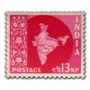 1957 Map of India 13np (3rd Series) (wmk. Multi Star Sideways) Definitive Stamp