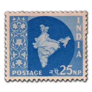 1957 Map of India 25np (3rd Series) (wmk. Multi Star Sideways) Definitive Stamp