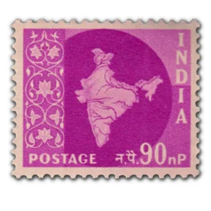 1958 Map of India 90np (3rd Series) (wmk. Multi Star Sideways) Definitive Stamp