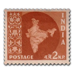 1958 Map of India 2np (3rd Series) (wmk. Ashokan Lion Capital) Definitive Stamp