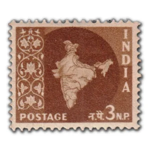 1958 Map of India 3np (3rd Series) (wmk. Ashokan Lion Capital) Definitive Stamp