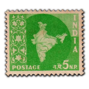 1958 Map of India 5np (3rd Series) (wmk. Ashokan Lion Capital) Definitive Stamp