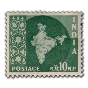 1958 Map of India 10np (3rd Series) (wmk. Ashokan Lion Capital) Definitive Stamp